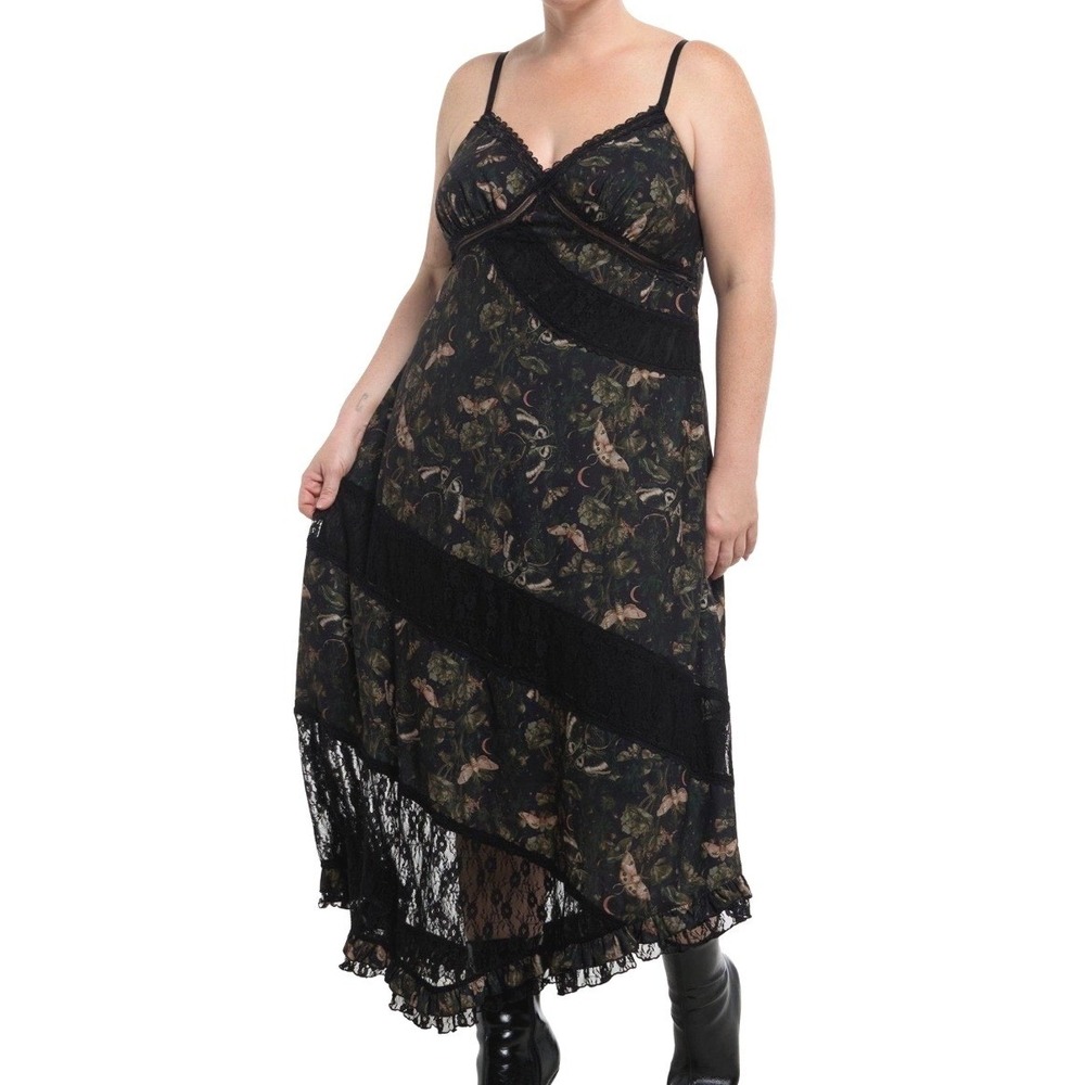 Cosmic Aura Celestial Moth Slip Dress XL Blk Whimsigoth Asymmetrical Fairycore